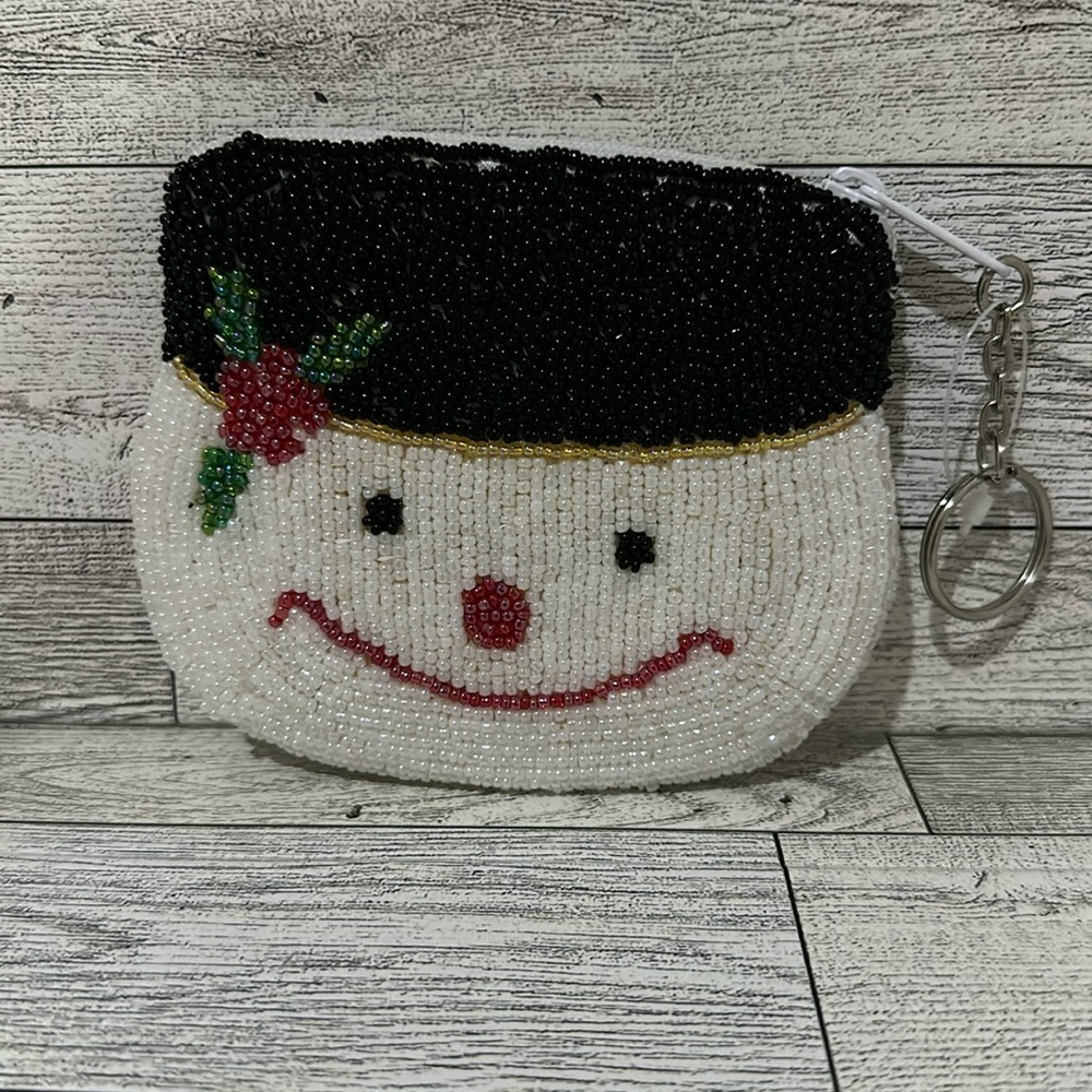 Christmas Holiday snowman beaded sparkling coin purse